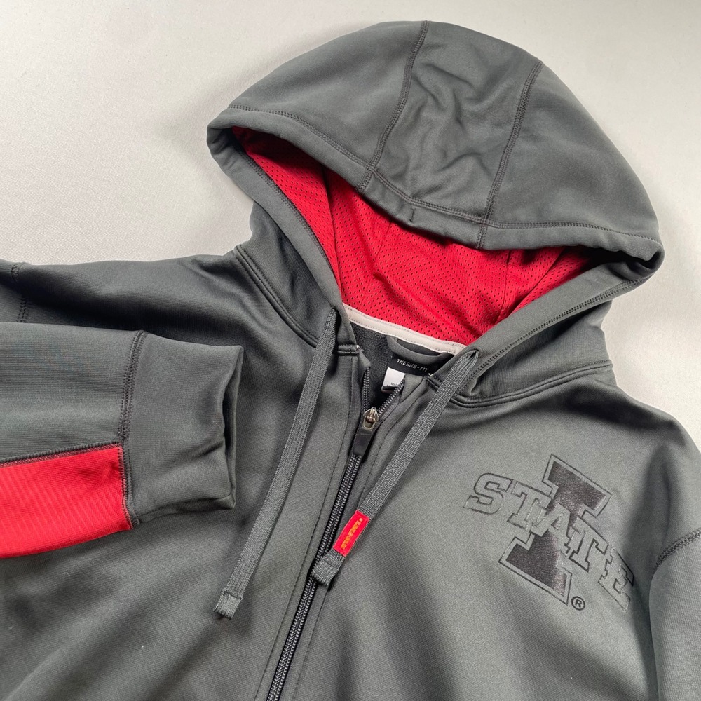 Nike Iowa State Cyclones Therma-FIT Full Zip Hoodie Gray Red Mens Large